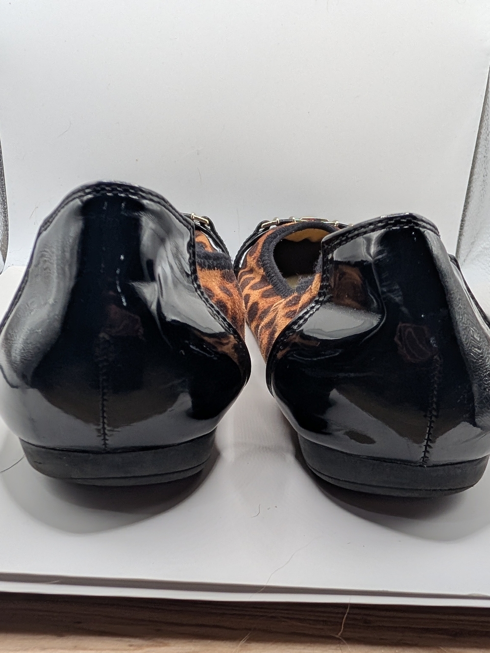 Anne Klein Sport Leopard Print Flats with Black Patent Toe and Silver Buckle - Picture 6 of 7